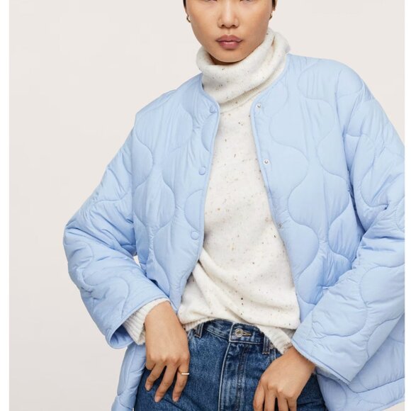 NWOT Mango Belt Quilted Coat in Sky Blue -- Size XS - Picture 3 of 8